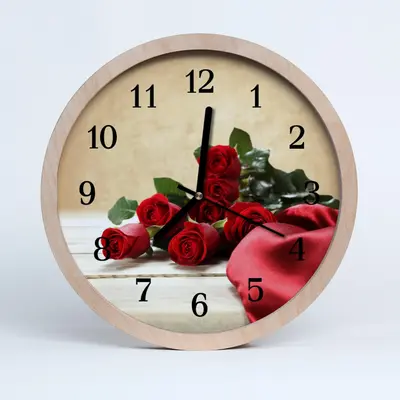 Tulup Holzuhr 30fi cm Wanduhr Küchenuhr - Rosen Blumen