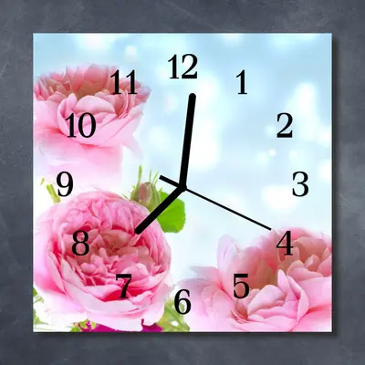 Tulup Glasuhr Wanduhr Küchenuhr Echt-Glas 30x30 cm Pfingstrosen rosa