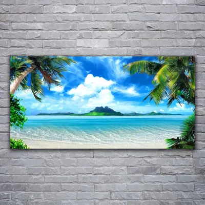 Wandbilder Glasbilder Druck auf Glas 120x60 Palmen Meer Landschaft
