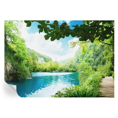Selbstklebende Fototapete XXL Wandfolie ohne Bohren Wälder, Wasserfälle, See