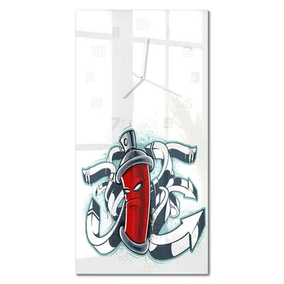 Moderne Glasuhr im Hochformat aus Gehärtetem Glas Graffiti Weiße Zeiger 30x60 cm