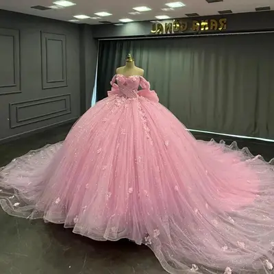 Prinzessin Schulterfrei Ballkleider 3D Blumen Pailletten Quinceañera Kleider