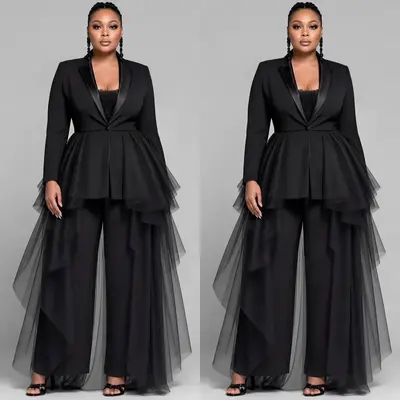 Mode Frauen Anzüge mit Tüll Schleppe Abend Party Abschlussball Damen Outfit