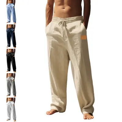 Leichte Herren Freizeithose Sommer Leinen Luftig Bequem Lässig Stoffhose