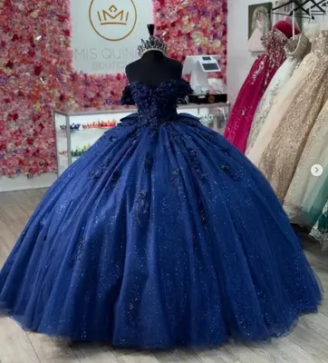 Marine Quinceanera Kleider 3D Blumen Glitzer süß 15 16 Abschlussball Ballkleider