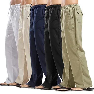 Leichte Herren Freizeithose Sommer Leinen Luftig Bequem Lässig Stoffhose