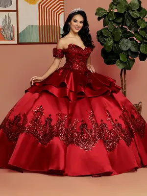 Wunderschönes Satin Quinceanera Kleid mit Pailletten Schulterfrei Süß 16