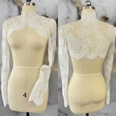 Hochzeitsjacke Spitze Applikationen Langarm Braut Umhänge hochgeschlossen