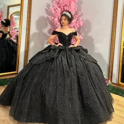 Schwarz Herzausschnitt Ballkleid Quinceanera Kleider Spitze Perlen Kristall