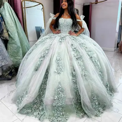 Quinceanera Kleider für Mädchen Schulterfrei Süß 15 16 Ballkleid mit Cape