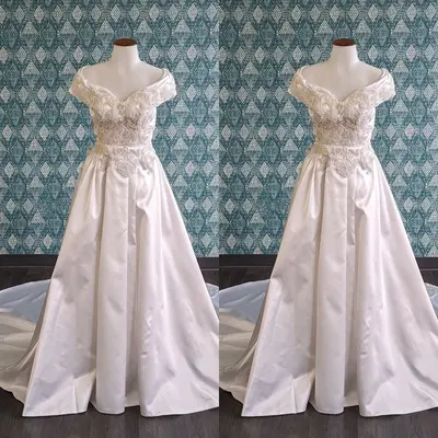 Vintage Brautkleider Schulterfrei Satin A Linie Perlen Retro Brautkleid