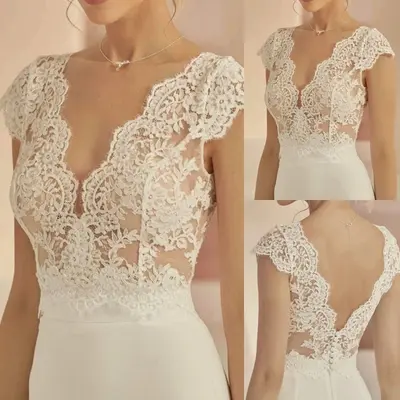 Elegante Brautkleider Jacke Spitze V Ausschnitt Ärmellos Knopf Braut