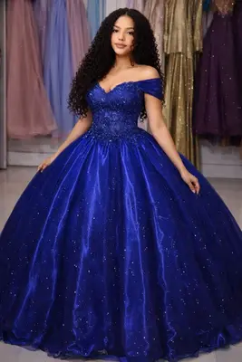 Königsblau Quinceanera Kleider Schulterfrei Süß 16 Party Abschlussball Ballkleid