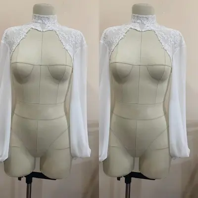 Hochzeitsjacke Spitze Applikationen Langarm Braut Umhänge formell Brautjacke