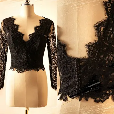 Schwarz Gothic Hochzeit Jacke Braut Bolero Langarm Spitze Jacke Braut Cape