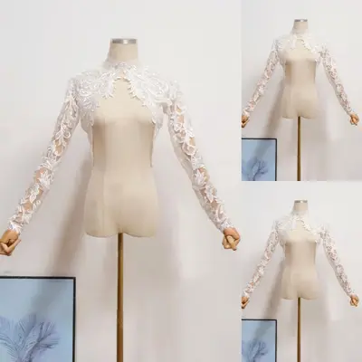 Hochzeitsjacken Spitze Hochzeit Blumen Wickel Langarm hochgeschlossen