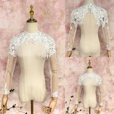 Boho Hochzeitsjacke Spitze hochgeschlossen Braut Umhänge Langarm Braut Bolero