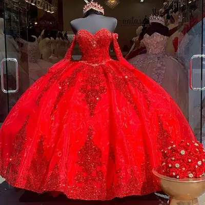 Rotes Sweetheart Quinceañera Kleid mit Glitter-Perlen