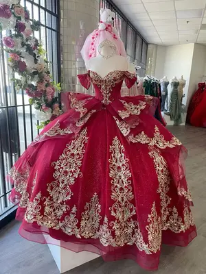 Quinceanera Kleider Schulterfrei Süß 16 Gold Applikation Geburtstag Party