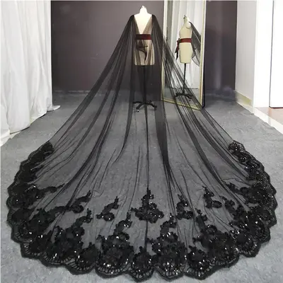 Schwarze Hochzeit Umhänge Spitze Applikation rot Hochzeit Umhänge Pailletten
