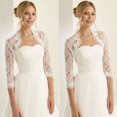 Elegantes Brautkleid Spitzenjacke Spitze Langarm Braut Bridal Bolero