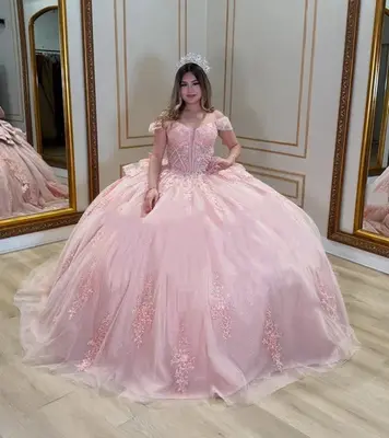 Rosa Quinceanera Kleider Schulterfrei Süß 15 16 Geburtstag Party Ballkleid