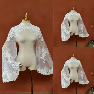 Braut Umhänge hochgeschlossen Spitze Hochzeit Jacke Langarm formell Braut