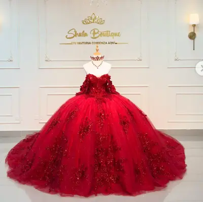 Rote Quinceanera Kleider 3D Blumen Prinzessin süß 15 Party Ballkleid