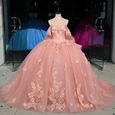 Rosa Quinceanera Kleider 3D Blumen Perlenstickerei süß 15 Geburtstag