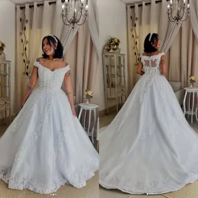 Elegant Wedding Dresses Off The Shoulder Lace Applique A Line Bridal Gowns