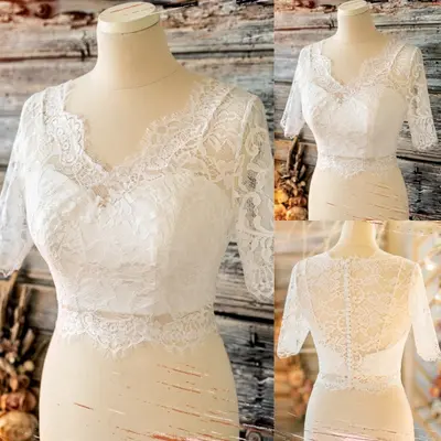 Brautkleid Cape weiß elfenbein Spitze Applikationen Hochzeit Braut Blumen Wickel