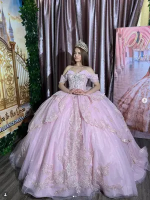 Prinzessin rosa Quinceanera Kleid schulterfrei süß 16 Festzug Vestido Ballkleid
