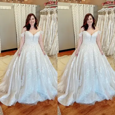 Elegante Brautkleider Schulterfrei Spitze Applikationen Sweep Schleppe