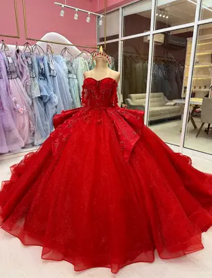 Rote Quinceanera Kleider Herzausschnitt Perlen Abschlussball Glitzer süß 15