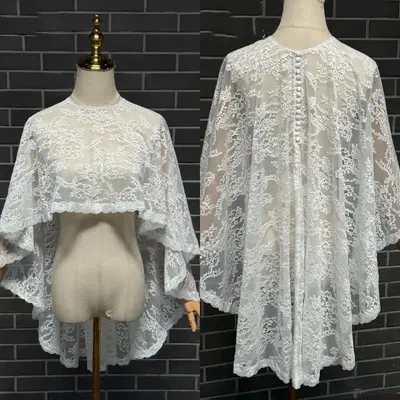 Brautkleid Cape Spitze Applikationen Hochzeit Blumen Wickel Braut Bolero weiß