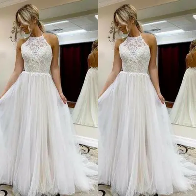 Boho Brautkleider Rückenfrei Spitze Ärmellos A Linie Strand