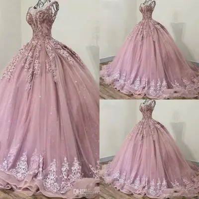 Rosa Quinceanera Kleider süß 15 16 Blumen Applikationen Mädchen Party