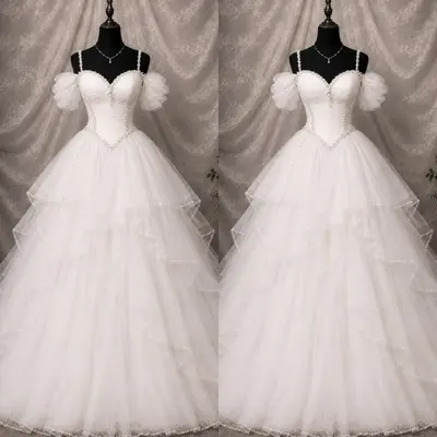 Elegante Brautkleider Rüschen Schulterfrei A Linie Tüll Sweep Schleppe