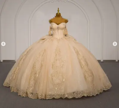 Champagner Quinceanera Kleider Schulterfrei Geburtstag Party Abschlussball
