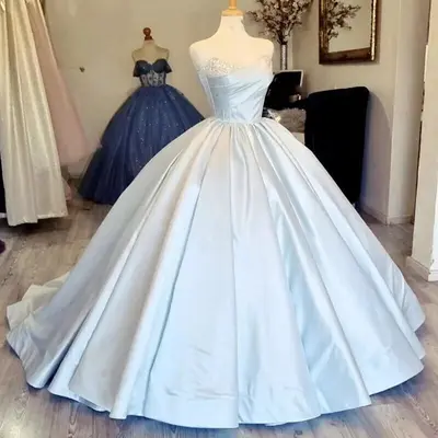 Himmelblau Satin Quinceanera Kleider Geburtstag Party Süß 16 Ballkleid