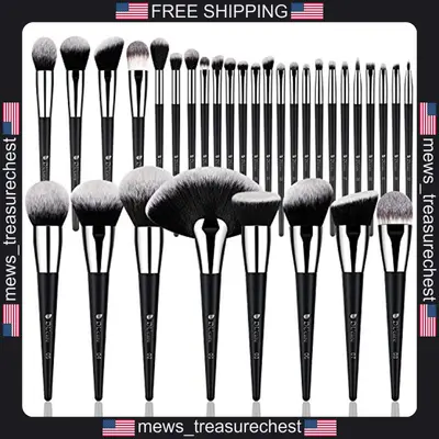 Make-up Pinsel Set 32 Teile Profi Synthetik Gesicht & Augen Pinsel Schwarz