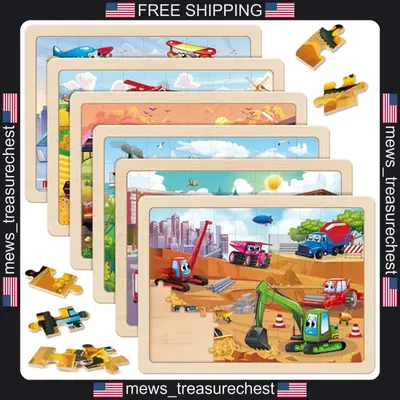Holz Fahrzeug Puzzle für Kinder 6 Stück 60 Teile Bau