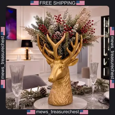 Rentier Vase Dekor 10 Zoll Gold Harz Urlaub Tischplatte Ornament