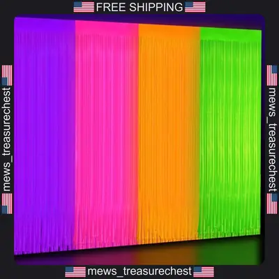 Party Lametta Folie Fransen Vorhänge 4er Pack 6,6x3,3 Fuß Neonfarben