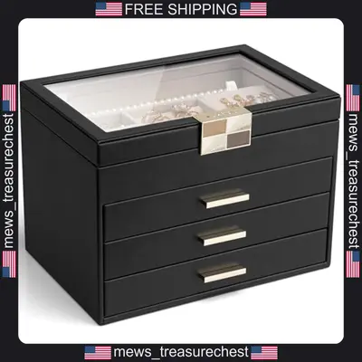 Schmuckkästchen Organizer 4-lagig mit Glasdeckel und Samtfutter