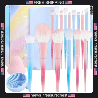 Make-up Pinsel Set 16+3 Teile mit Schwamm & Reisetasche für Gesicht & Augen