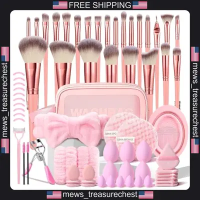 Rosa Make-up Pinsel Set 70 Stck. Professionelle Synthetische Gesicht & Augen