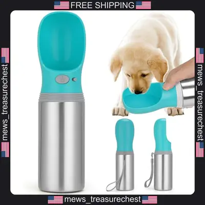 Tragbare Hunde Wasserflasche 14 Unzen Edelstahl Auslaufsicher Reise Spender