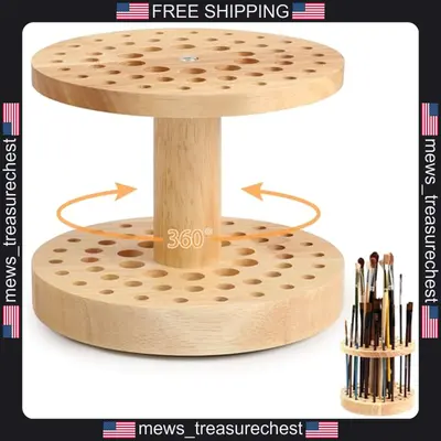 Holz Pinsel Halter 52 Löcher 360° drehbar Organizer für Kunst & Make-up