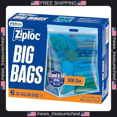 Ziploc Große Aufbewahrungsbeutel 20 Gallonen Wiederverwendbar Extra Groß 6 Stück